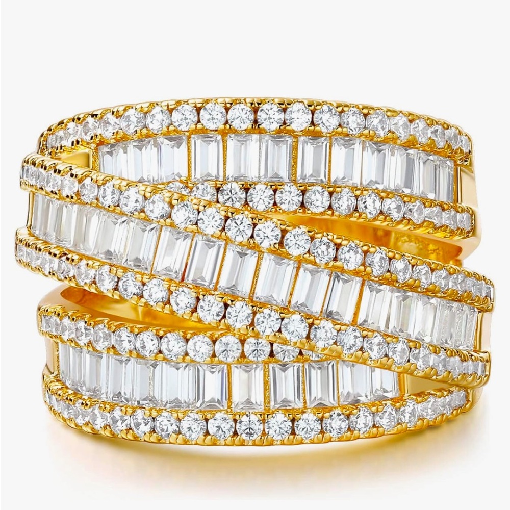 18K Gold Plated Cubic Zirconia Stacked Ring